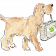 Versandkostenfreie Lieferung. Symbolisiert, Hund mit Tasche im Maul.